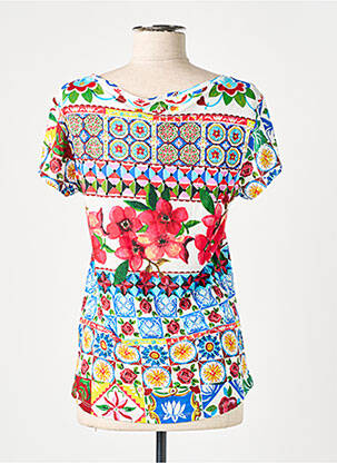 T-shirt stretch manches courtes rouge DESIGUAL femme