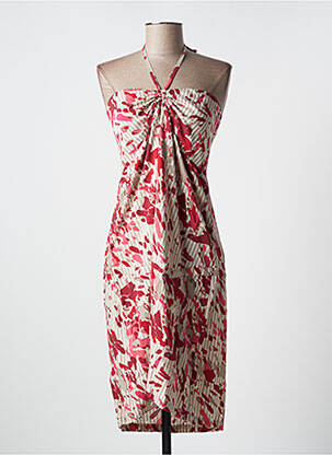 Robe mi-longue imprimé fantaisie fines bretelles beige LOLA ESPELETA femme