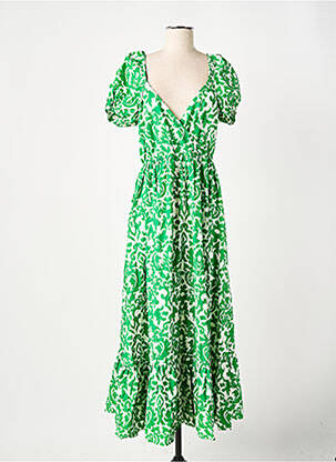 Robe longue tissage popeline manches courtes vert GOA femme