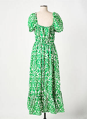 Robe longue tissage popeline manches courtes vert GOA femme