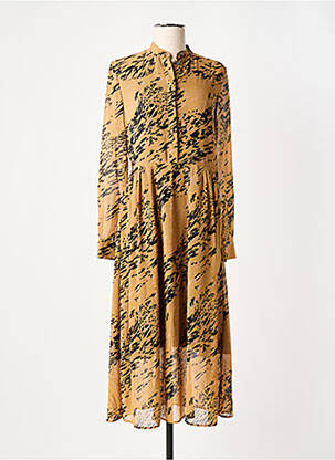 Robe mi-longue imprimé fantaisie manches longues beige CALVIN KLEIN femme
