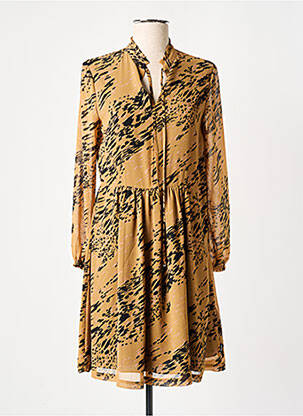 Robe mi-longue imprimé fantaisie manches longues beige CALVIN KLEIN femme