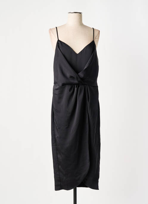 Robe mi-longue col v fines bretelles noir CAMAIEU femme