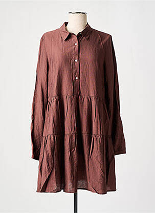 Robe mi-longue manches longues manches longues marron CAMAIEU femme