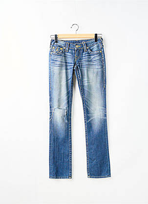 Jeans coupe droite effet usé délavé taille basse bleu TRUE RELIGION femme