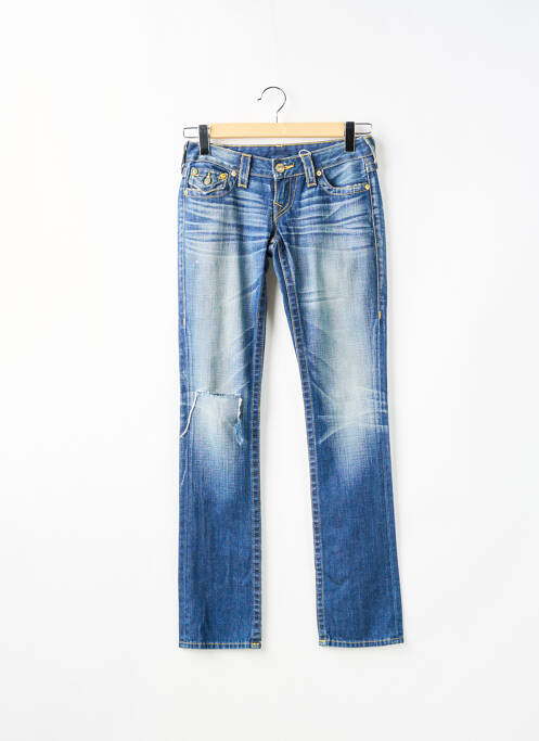 Jeans coupe droite effet usé délavé taille basse bleu TRUE RELIGION femme