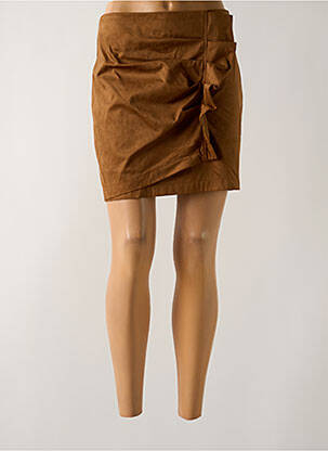 Jupe courte fermeture zippée au dos marron CAMAIEU femme