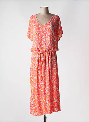 Robe longue manches courtes manches courtes orange ÉTYMOLOGIE femme