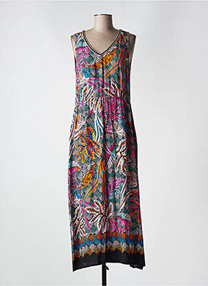 Robe longue imprimé fantaisie sans manche noir MASSANA femme