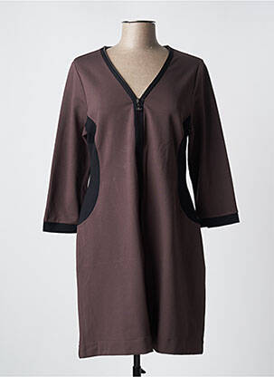 Robe mi-longue manches longues manches longues marron MALOKA femme