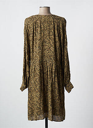Robe mi-longue coupe fluide manches longues vert YAYA femme