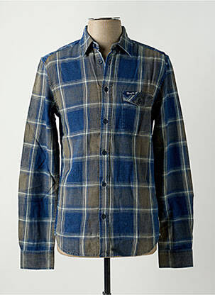 Chemise manches longues imprimé écossais bleu WRANGLER homme