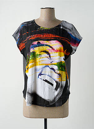 Top stretch manches courtes gris DESIGUAL femme