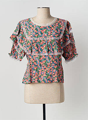 Blouse imprimé fleurs manches courtes bleu RORA femme