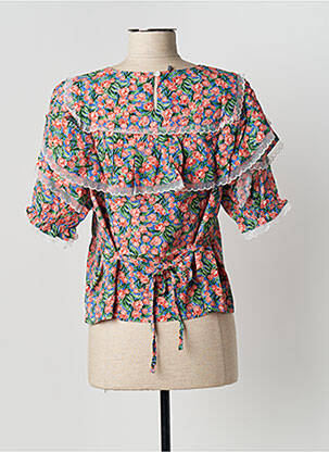 Blouse imprimé fleurs manches courtes bleu RORA femme