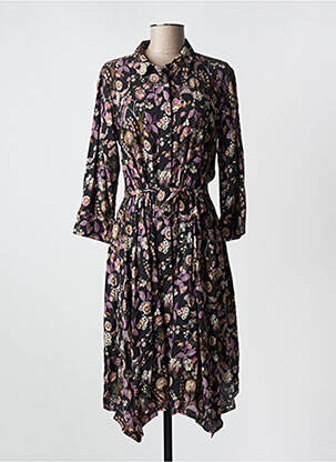 Robe mi-longue imprimé fleurs manches longues noir LES P'TITES BOMBES femme