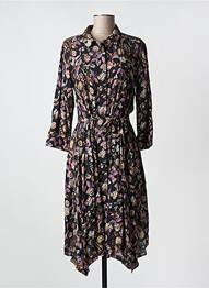 Robe mi-longue imprimé fleurs manches longues noir LES P'TITES BOMBES femme