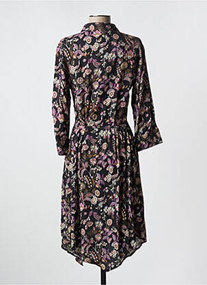 Robe mi-longue imprimé fleurs manches longues noir LES P'TITES BOMBES femme