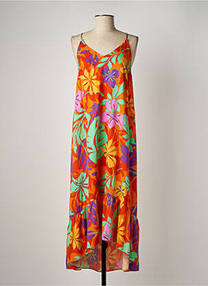 Robe longue imprimé fleurs fines bretelles orange LPB femme