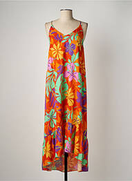 Robe longue imprimé fleurs fines bretelles orange LPB femme
