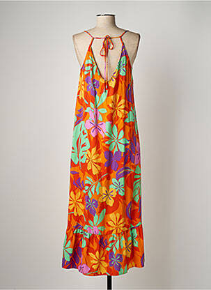 Robe longue imprimé fleurs fines bretelles orange LPB femme