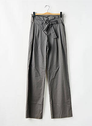 Pantalon droit tissage popeline taille haute gris FLEUR DE SEL femme