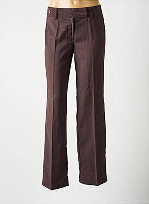 Pantalon droit fermeture zippée sous rabat avec crochet taille basse marron S.C FASHION femme