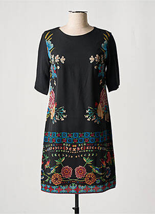 Robe courte fermeture zippée au dos manches courtes noir DESIGUAL femme