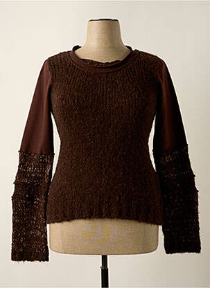Pull stretch manches longues marron DOUBLE ONE PEACE femme