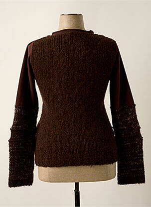 Pull stretch manches longues marron DOUBLE ONE PEACE femme