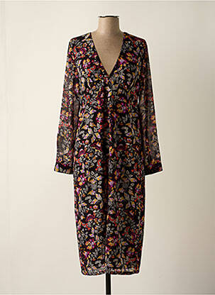Robe mi-longue imprimé fleurs manches longues noir SEE U SOON femme