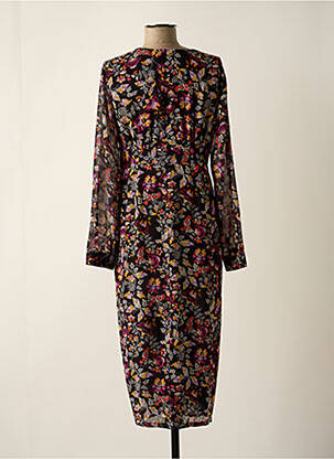 Robe mi-longue imprimé fleurs manches longues noir SEE U SOON femme