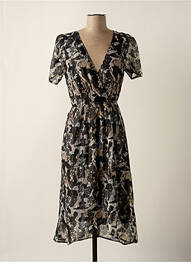 Robe mi-longue imprimé fantaisie manches courtes noir KAPORAL femme