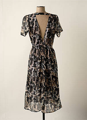 Robe mi-longue imprimé fantaisie manches courtes noir KAPORAL femme