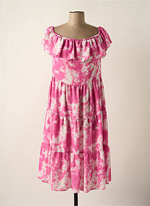Robe mi-longue coupe évasée manches courtes rose GEORGES RECH femme