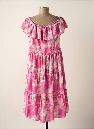 Robe mi-longue tissage crêpe manches courtes rose GEORGES RECH femme