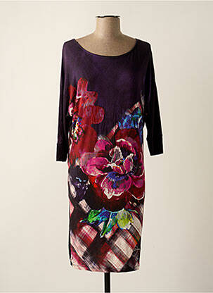 Robe mi-longue imprimé fleurs manches 3/4 violet DESIGUAL femme