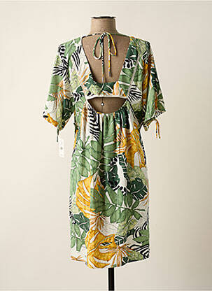 Robe mi-longue tissage crêpe manches courtes vert MOLLY BRACKEN femme