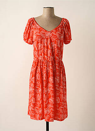 Robe mi-longue tissage crêpe manches courtes orange LH femme