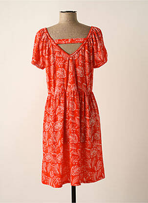 Robe mi-longue tissage crêpe manches courtes orange LH femme