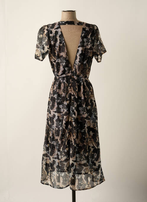 Robe mi-longue imprimé fantaisie manches courtes noir KAPORAL femme