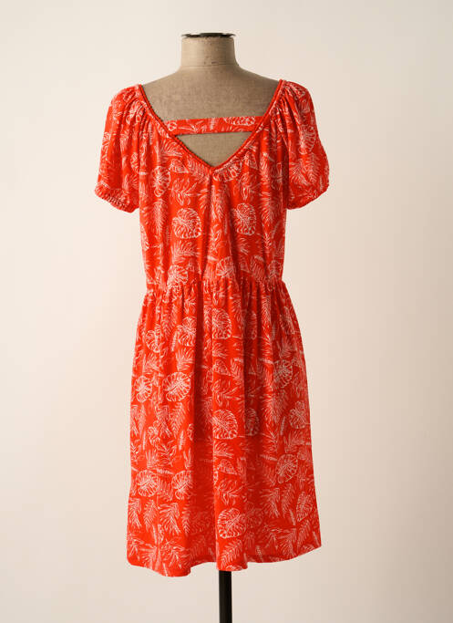 Robe mi-longue tissage crêpe manches courtes orange LH femme