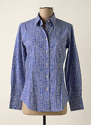 Chemisier coupe cintrée manches longues bleu COTON DOUX femme