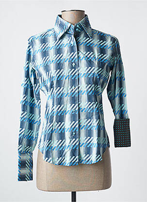 Chemisier coupe cintrée manches longues bleu COTON DOUX femme