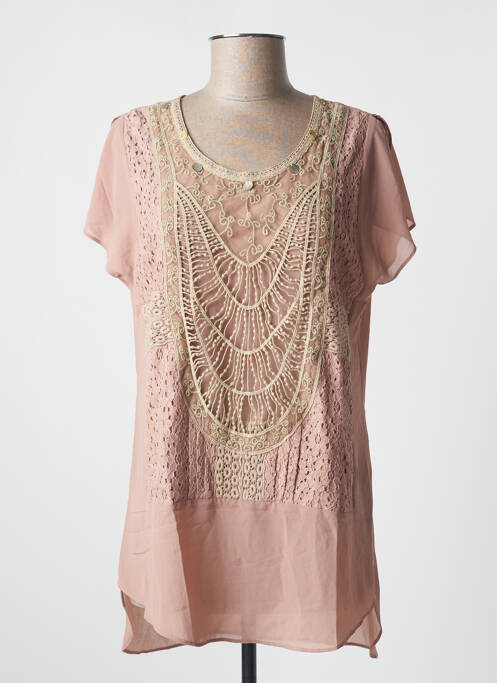 Tunique manches courtes tissage crêpe marron SOGGO femme