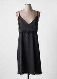 Robe mi-longue col v fines bretelles noir LIBERTO femme
