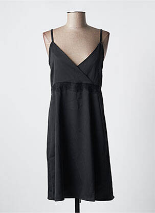 Robe mi-longue col v fines bretelles noir LIBERTO femme