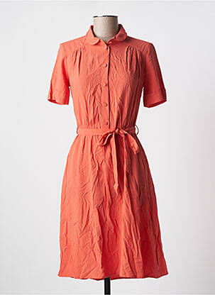 Robe mi-longue tissage crêpe manches courtes orange CYRILLUS femme