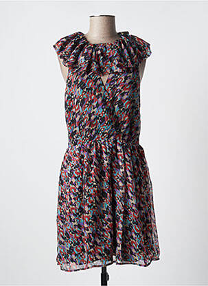 Robe mi-longue imprimé fleurs manches courtes noir SEE U SOON femme