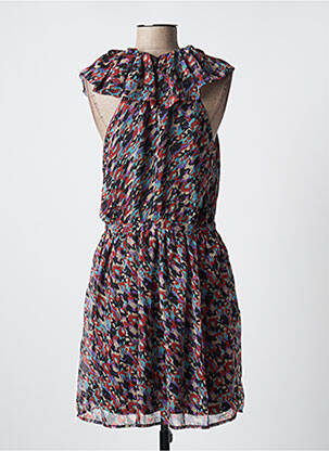 Robe mi-longue imprimé fleurs manches courtes noir SEE U SOON femme